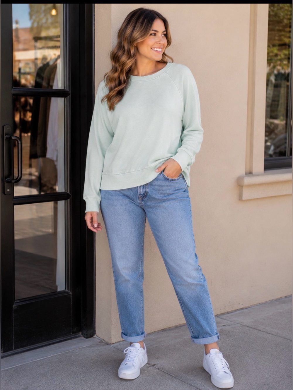 All in Motion mint green long sleeve cropped sweatshirt